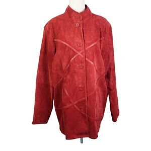 Linea by Louis Dell'Olio Red Suede Leather Button Front Jacket L